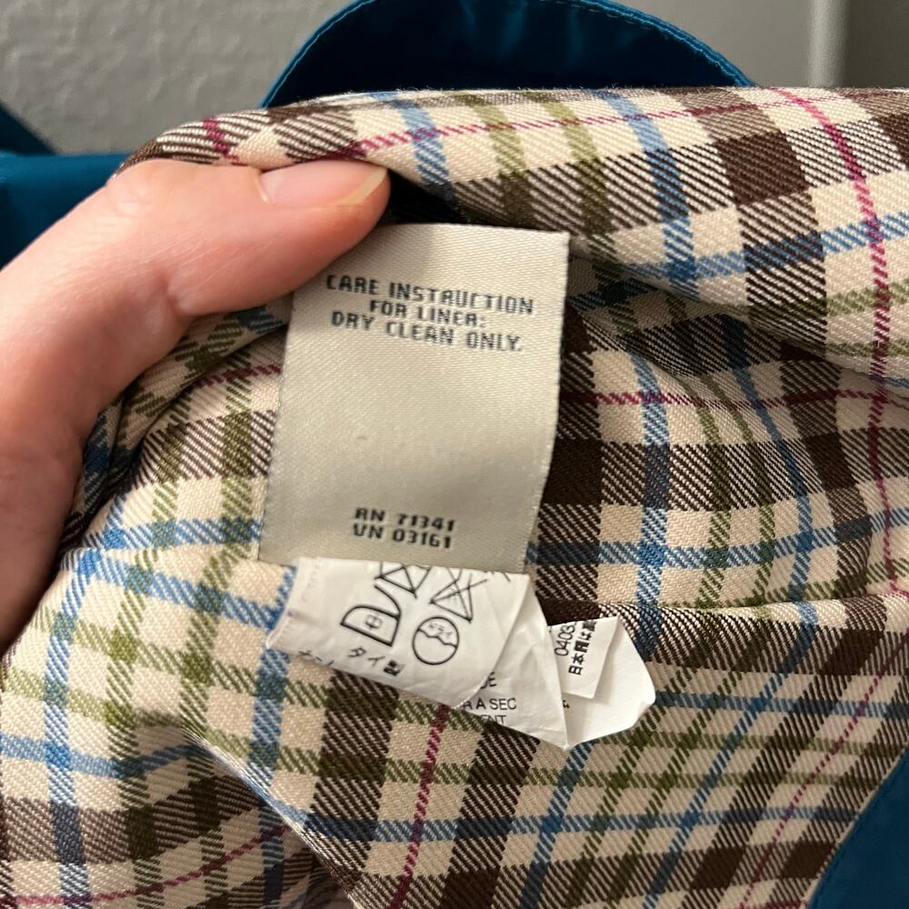 Vintage L.L.Bean Women’s Insulated Rain Trench Coat Teal Wool Lined L Nylon Hood - Picture 9 of 10